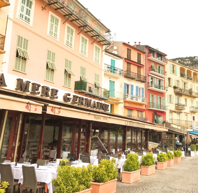 Terrace cafes in Villefrance, France.
